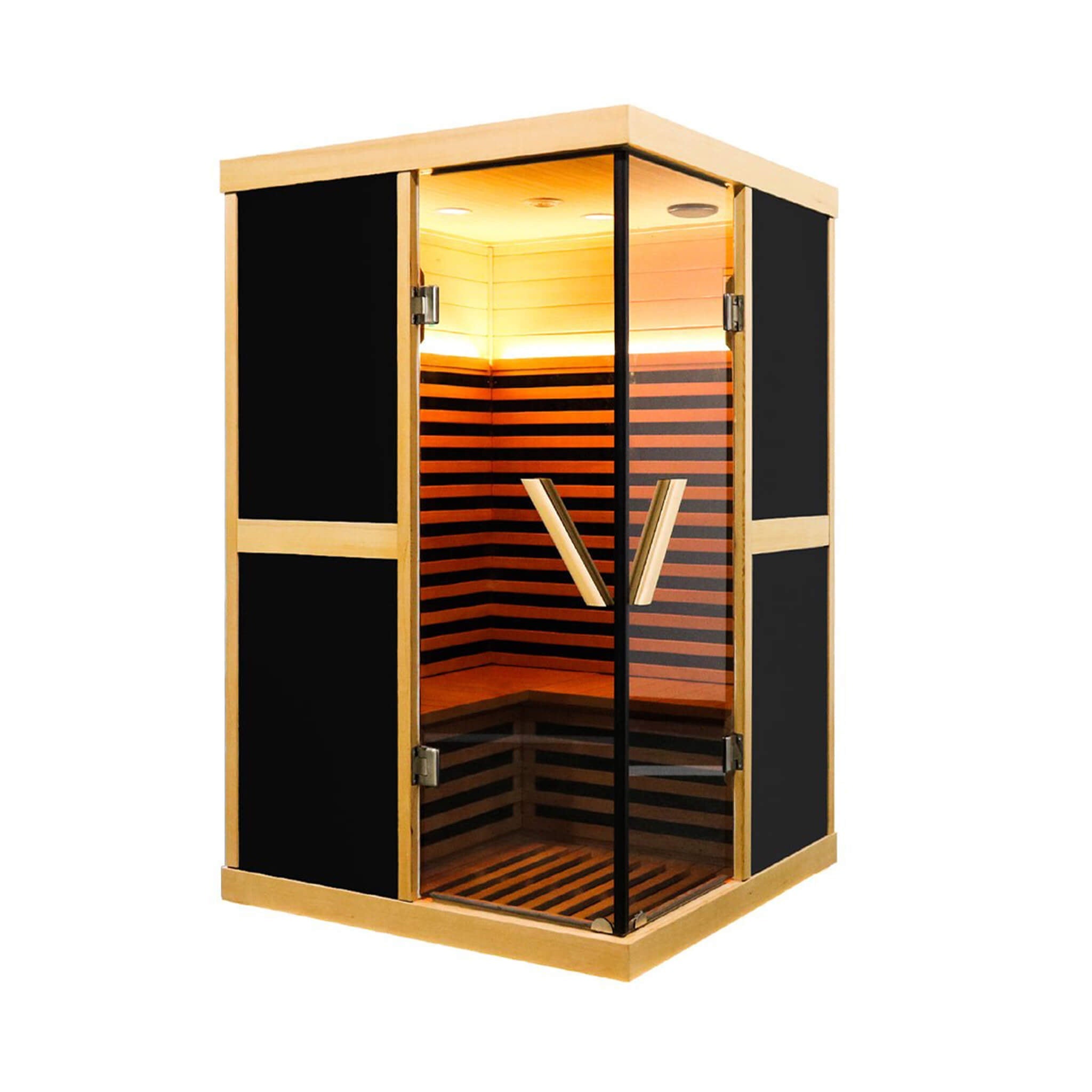Thermora Helix Premium Large 2-Person V-Shaped FAR Infrared Sauna Room With Double Glass Doors, 1980W