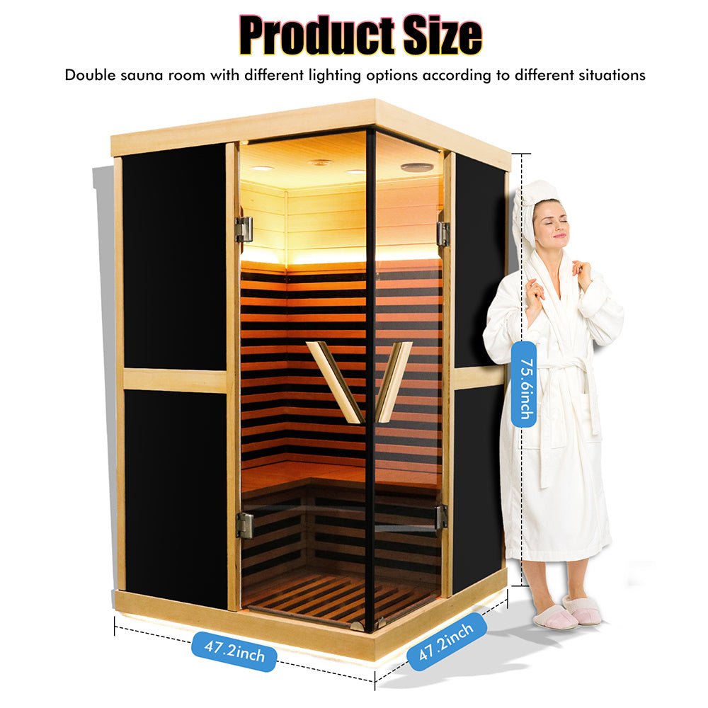 Thermora Helix Premium Large 2-Person V-Shaped FAR Infrared Sauna Room With Double Glass Doors, 1980W