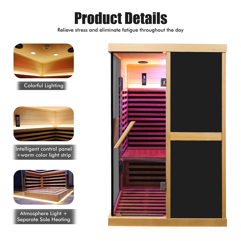 Thermora Helix Premium Large 2-Person V-Shaped FAR Infrared Sauna Room With Double Glass Doors, 1980W