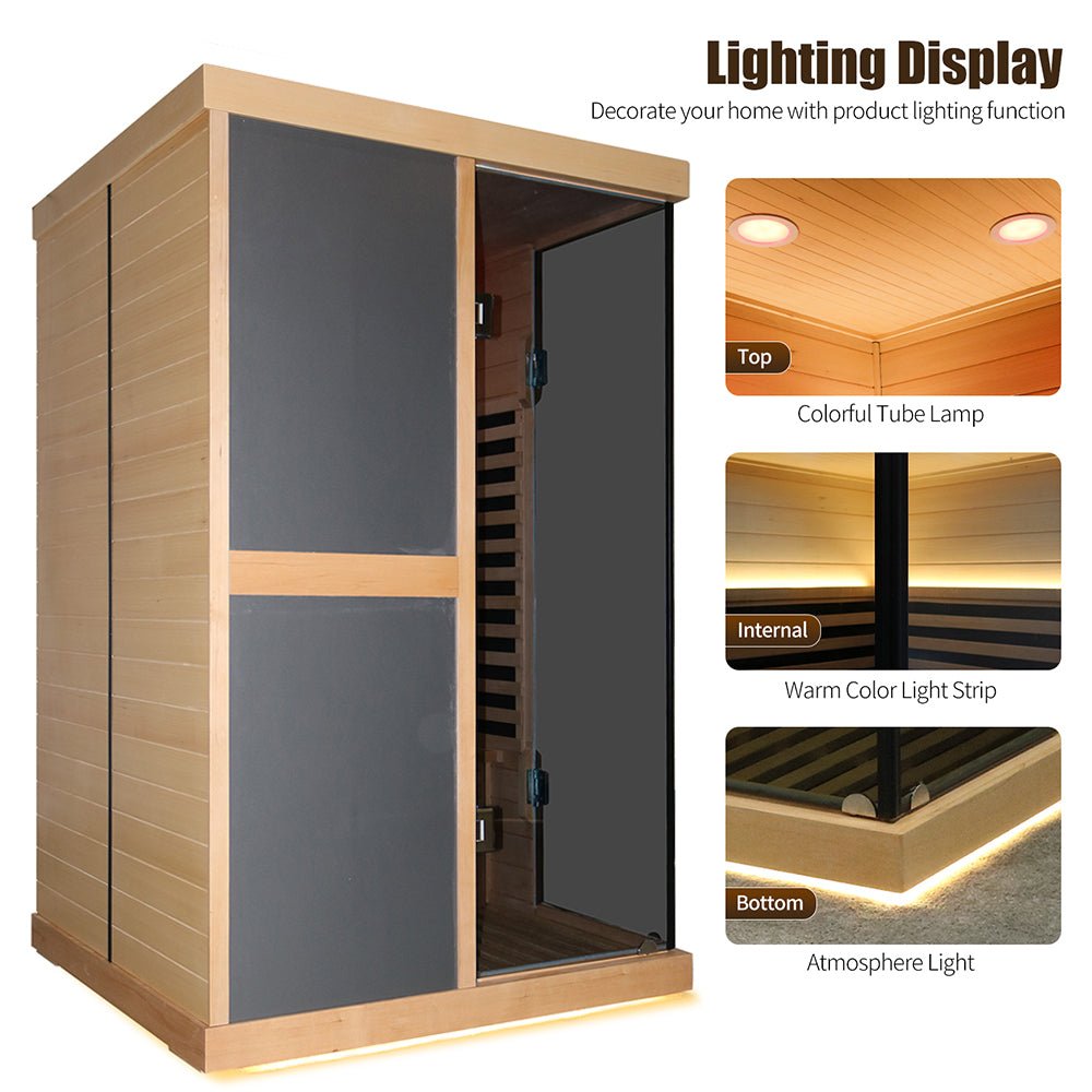 Thermora Helix Premium Large 2-Person V-Shaped FAR Infrared Sauna Room With Double Glass Doors, 1980W