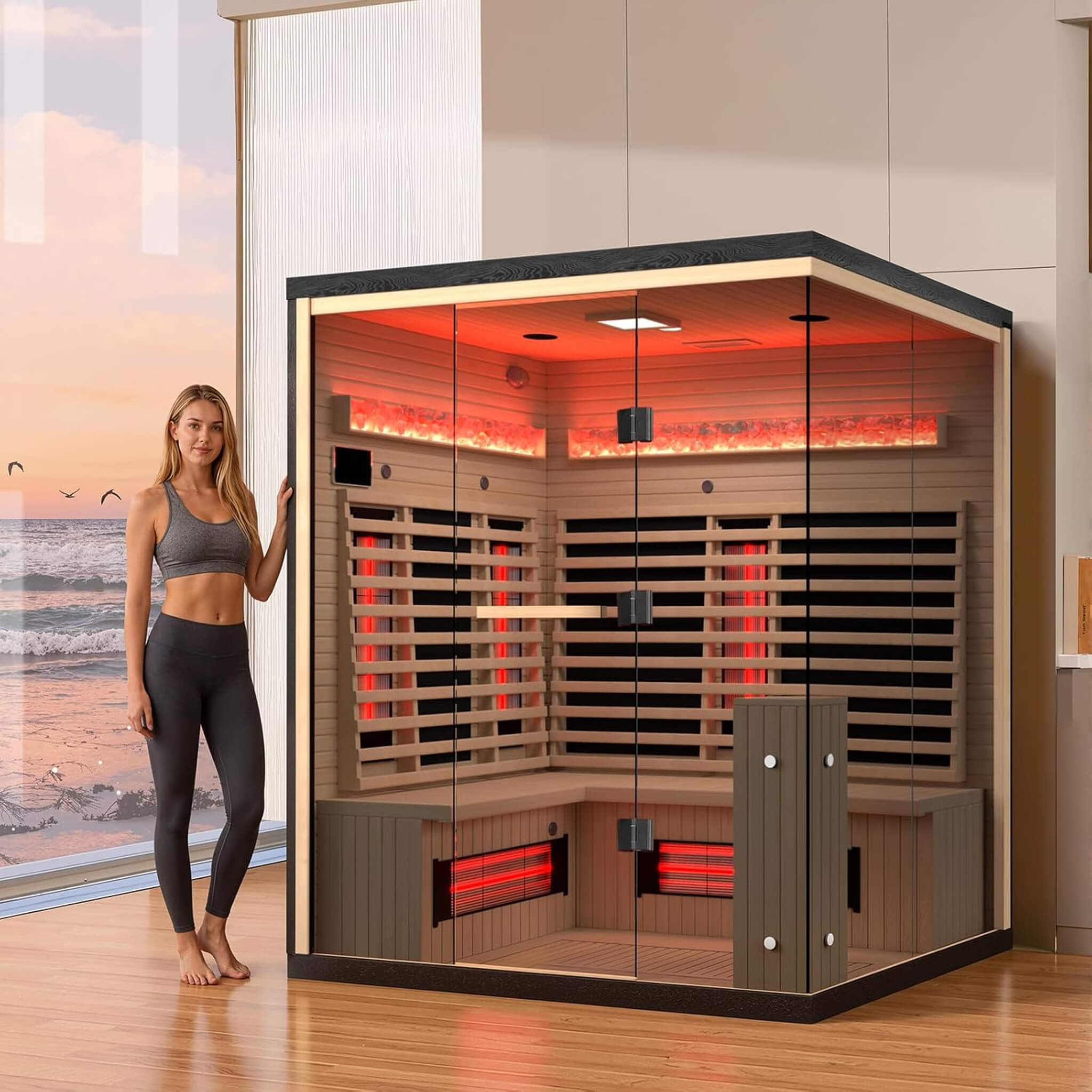 Rövia Ember 4-Person Full-Spectrum Infrared Sauna With Himalayan Salt Panels [Made-To-Order]