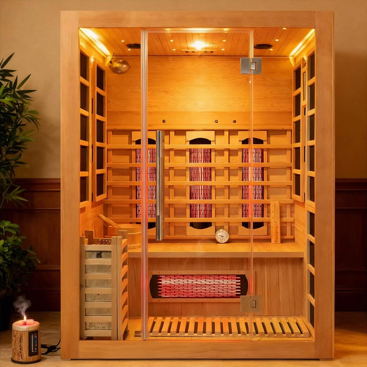 Rövia Aurora 3-Person Indoor Hybrid Sauna Room With Infrared And 4.5KW Steam Heater [Made-To-Order]