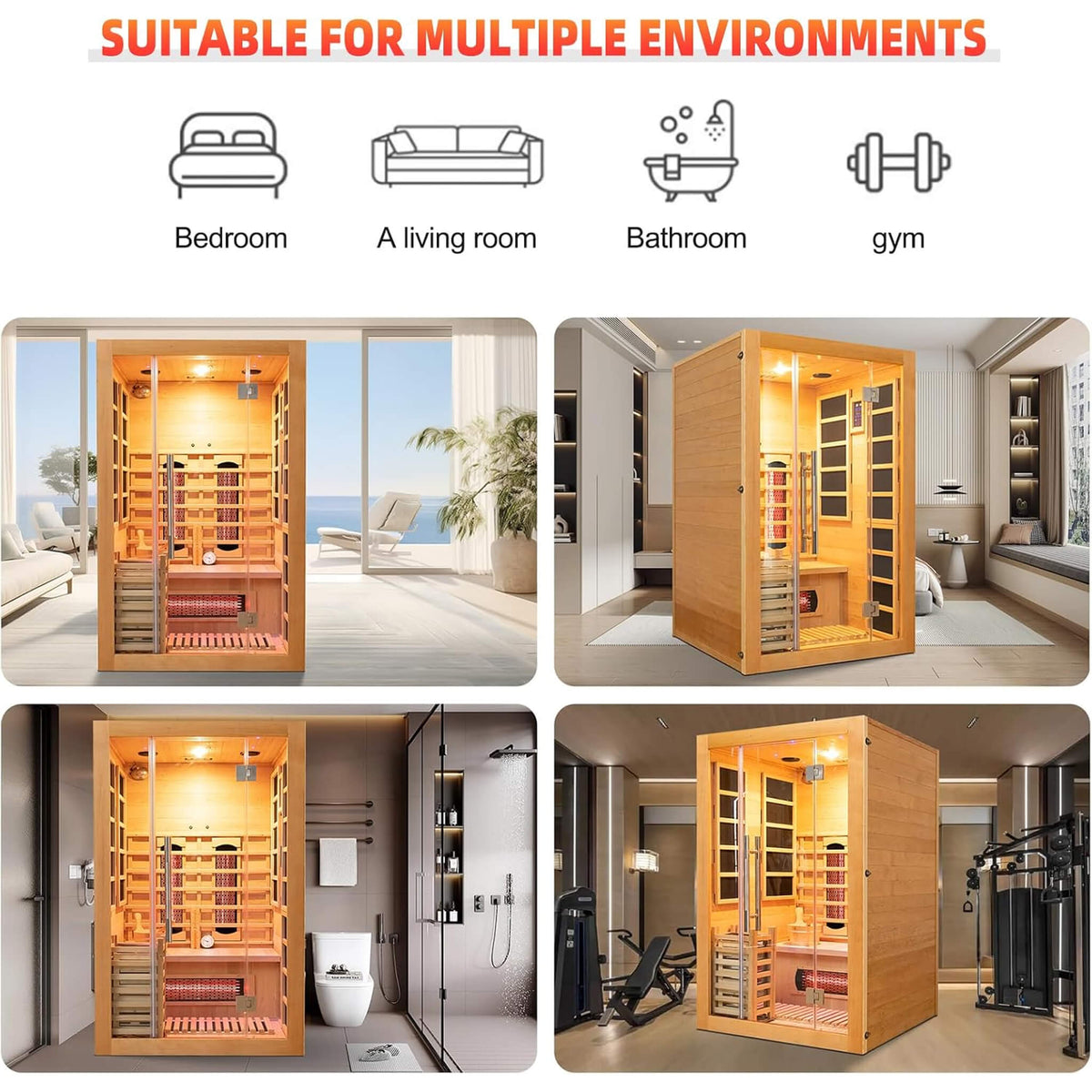 Rövia Aurora 3-Person Indoor Hybrid Sauna Room With Infrared And 4.5KW Steam Heater [Made-To-Order]