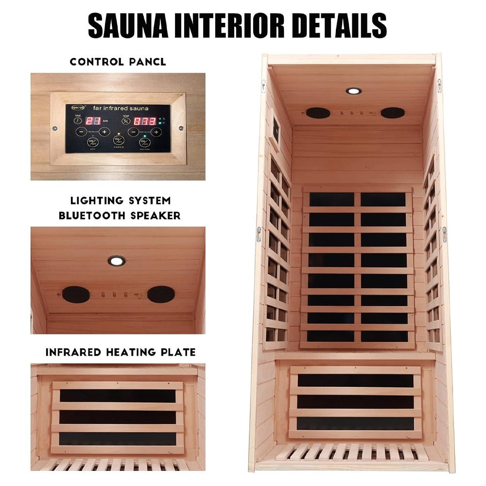 Thermora Elara Premium 1-Person Indoor Low EMF FAR Infrared Heat Hemlock Wood Personal Home Spa Sauna, 1200W