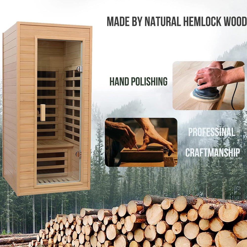 Thermora Elara Premium 1-Person Indoor Low EMF FAR Infrared Heat Hemlock Wood Personal Home Spa Sauna, 1200W