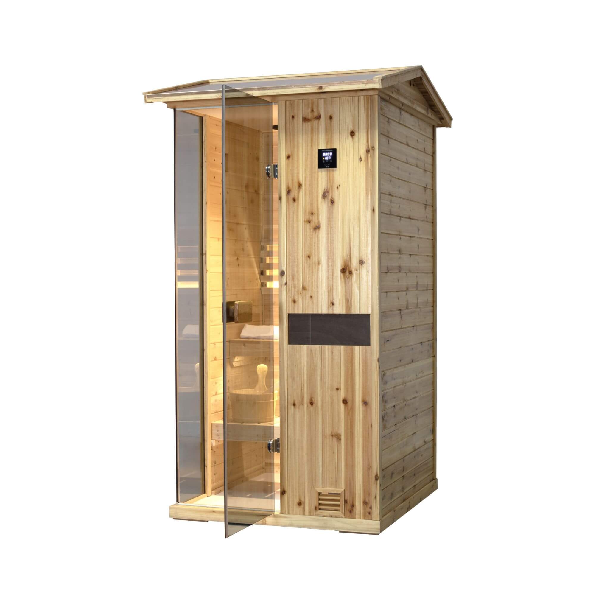 Thermora Nova 1-Person Outdoor Weather-Resistant Traditional Wooden Steam Sauna Room