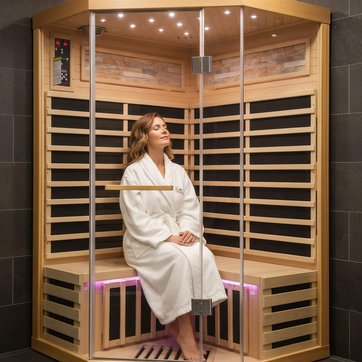 Thermora Ember Premium Canadian Hemlock 2-Person Indoor Infrared Sauna Room With Glass Front - photo 6