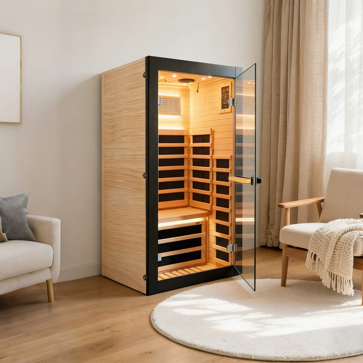 Thermora Solara Single-Person Chilean Pine Infrared Sauna Cabin
