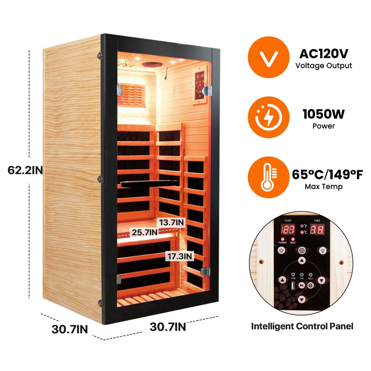Thermora Solara Single-Person Chilean Pine Infrared Sauna Cabin